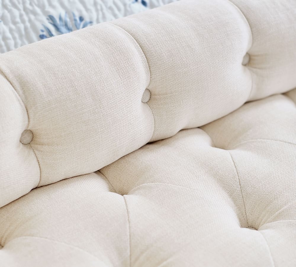 Colt Upholstered Settee, Polyester Wrapped Cushions, Denim Warm White - Image 1