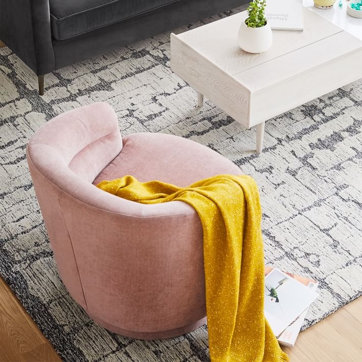 Viv Swivel Chair, Light Pink, Distressed Velvet, Individual - Image 3