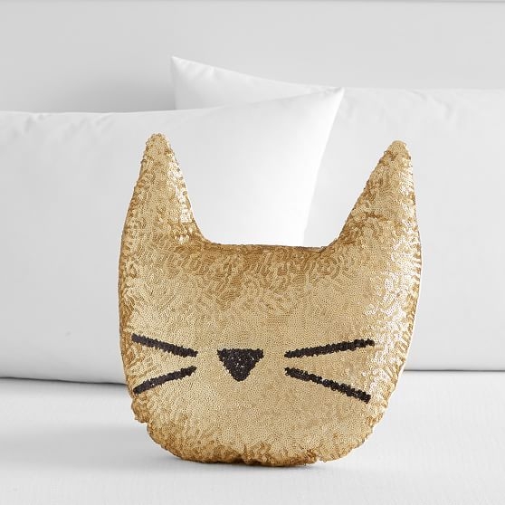 The Emily & Meritt Sequin Cat Pillow, Gold - Image 0