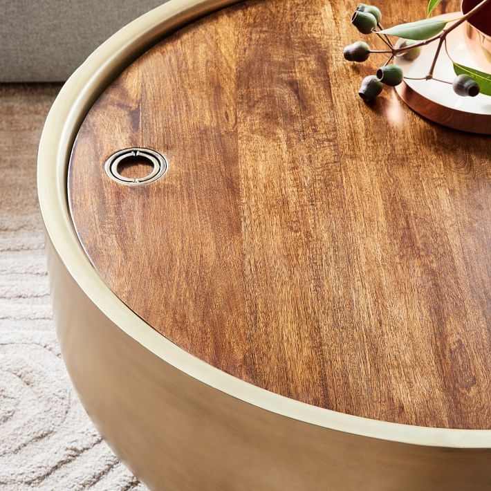 Drum Storage Coffee Table, Walnut/Antique Brass - Image 4