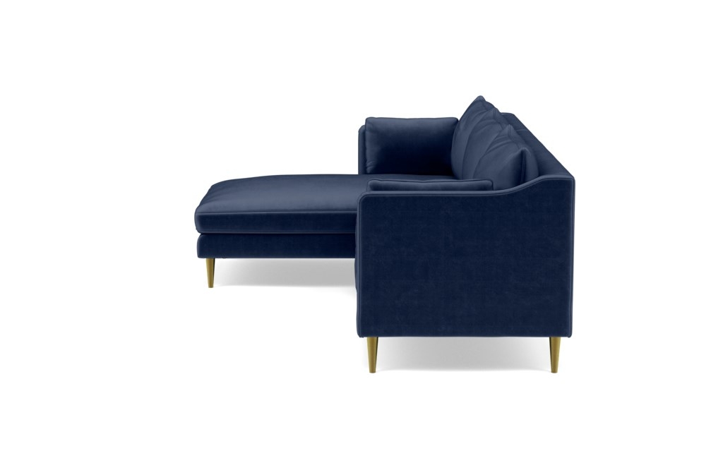 CAITLIN BY THE EVERYGIRL Sectional Sofa with Left Chaise-98”-2 cushion- Bergen Blue Mod Velvet- Brass Plated Tapered Round Metal - Image 2