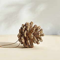 Gold-Beaded Glitter Pinecone Christmas Tree Ornament - Image 1