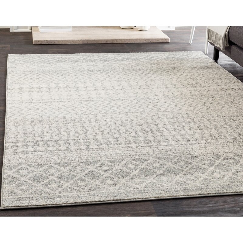 Kenmore Geometric Area Rug, Gray & White, 7'10" x 10'3" - Image 2
