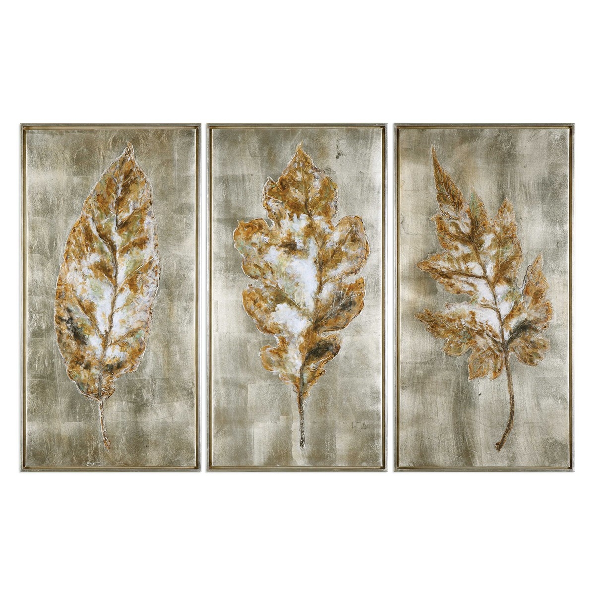 CHAMPAGNE LEAVES HAND PAINTED CANVASES, S/3 - Image 0