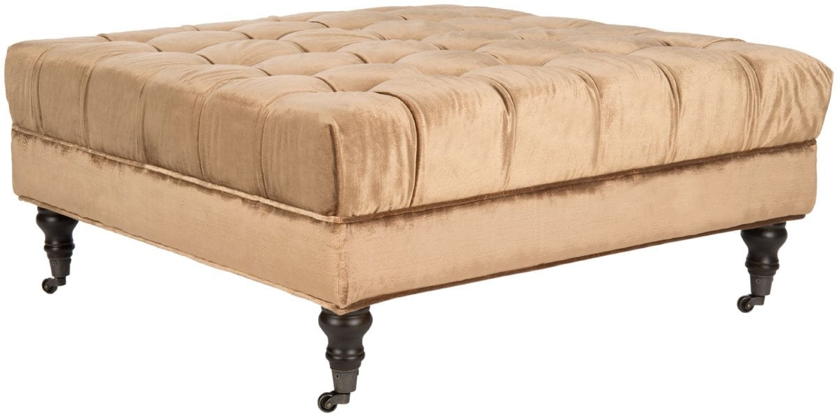 Clark Tufted Cocktail Ottoman - Gold/Olive/Espresso - Safavieh - Image 0