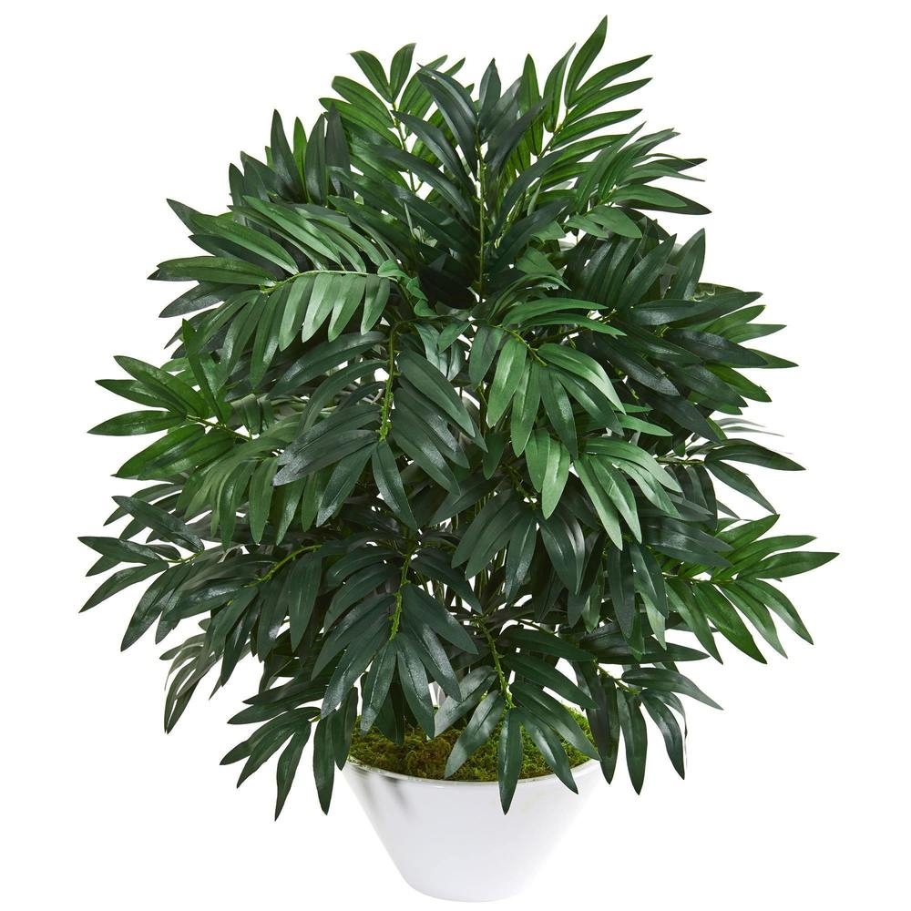30” Bamboo Palm Artificial Plant in White Planter - Image 0