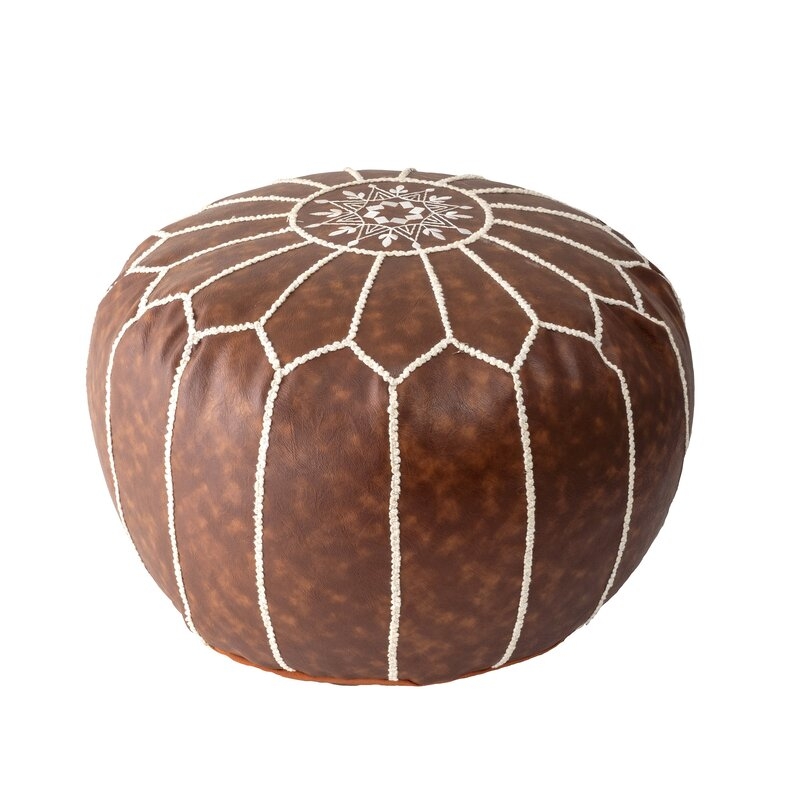 20'' Wide Faux Leather Round Pouf Ottoman - Image 0