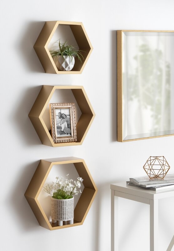 Maebry Hexagon Wood 3 Piece Wall Shelf Set - Image 0