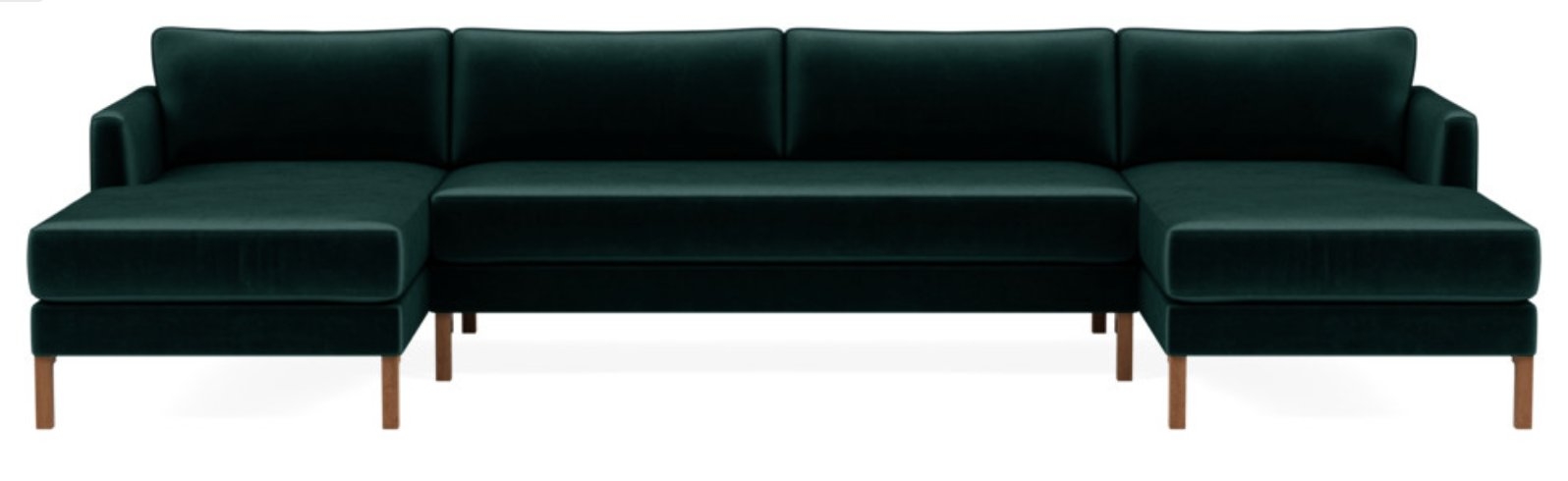 Winslow 3-piece 4-Seat U-Sectional, 134" length, malachite fabric, oiled walnut tall curved wood legs - Image 0