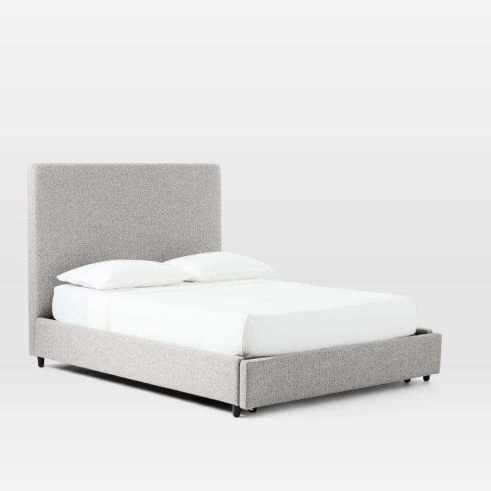 Contemporary Tall Storage Bed, Queen, Heathered Crosshatch, Feather Gray - Image 0