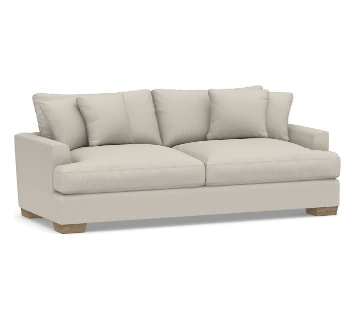 Sullivan Deep Fin Arm Upholstered Grand Sofa 93", Down Blend Wrapped Cushions, Performance Heathered Tweed Pebble - Image 0