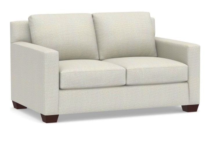York Square Arm Upholstered Loveseat 60.5", Down Blend Wrapped Cushions, Performance Heathered Basketweave Dove - Image 0