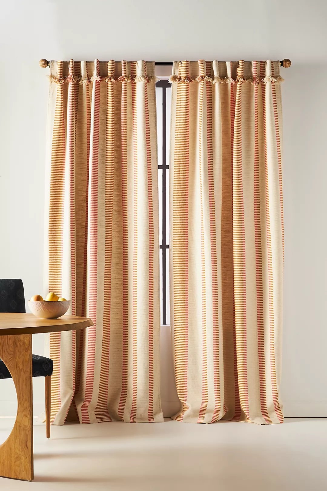 Pieced Stripe Curtain, 96" X 50", Coral/Spice - Image 0