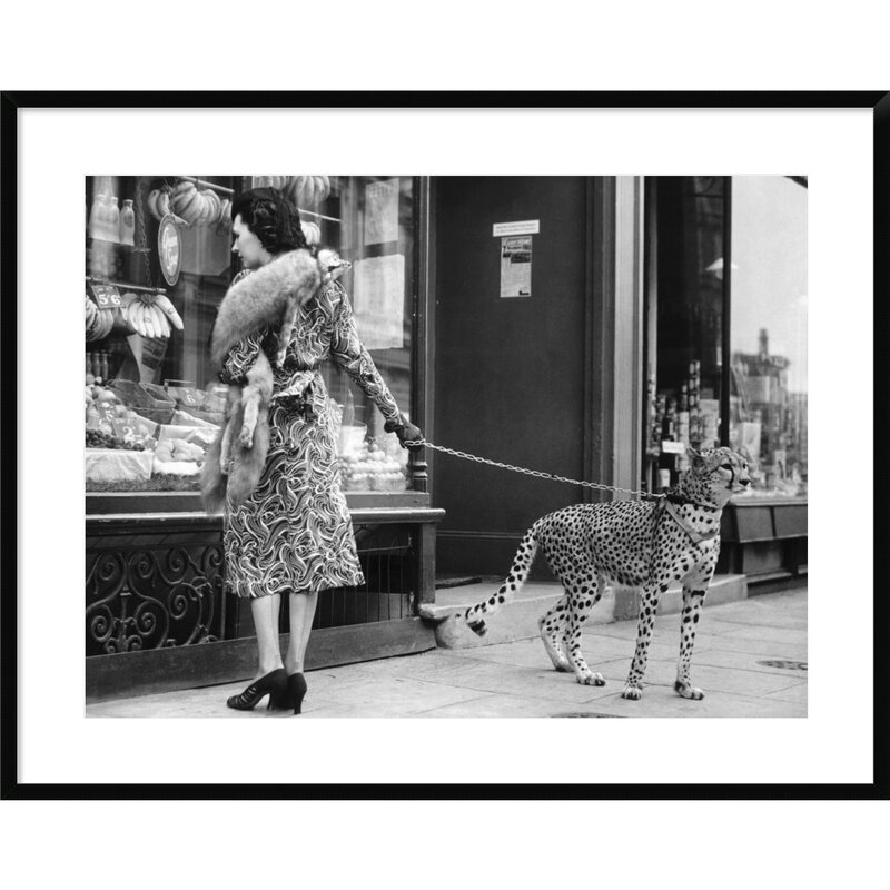 'Elegant Woman with Cheetah' Framed in Black & White - Image 0