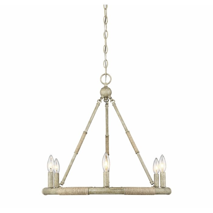Miley 6 - Light Candle Style Wagon Wheel Chandelier with Rope Accents - Image 0
