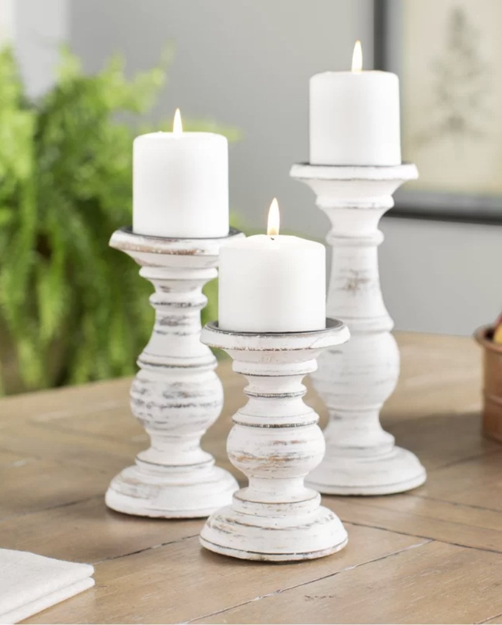 3 Piece Wood Tabletop Candlestick Set - Image 0