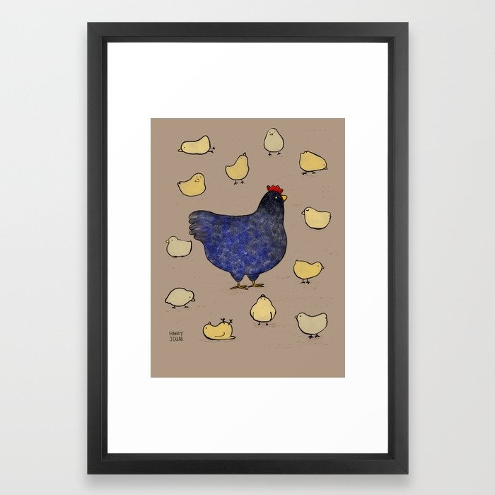 Mama Chicken and her babies Framed Art Print - 15x21, frame vector black - Image 0
