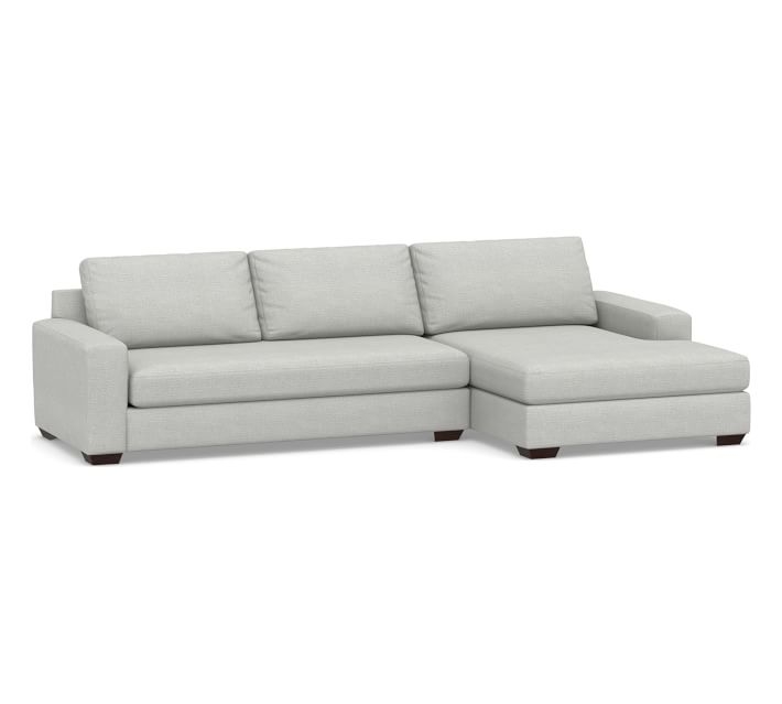 Big Sur Square Arm Upholstered Left Arm Sofa with Double Chaise Sectional with Bench Cushion, Down Blend Wrapped Cushions, Basketweave Slub Ash - Image 0