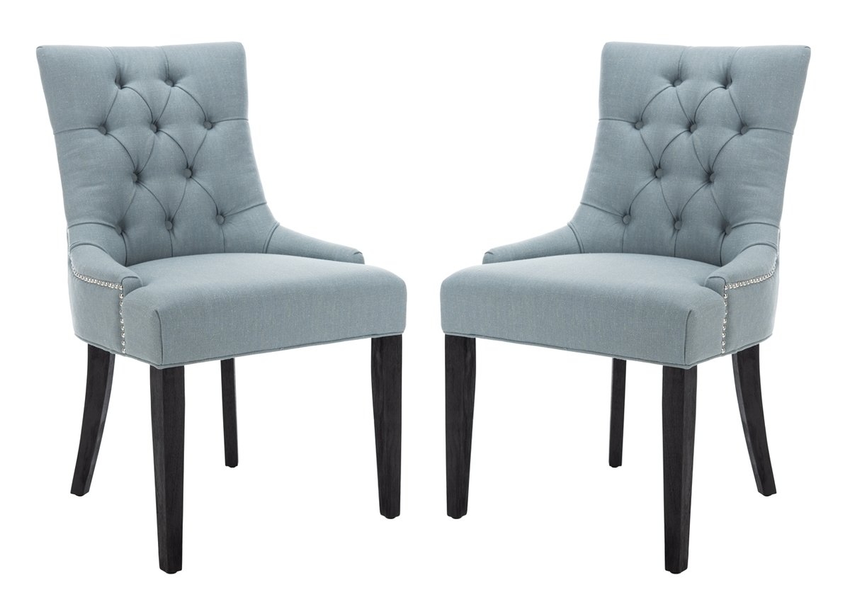Abby 19''H Side Chairs (Set Of 2) - Silver Nail Heads - Sky Blue/Espresso - Arlo Home - Image 0