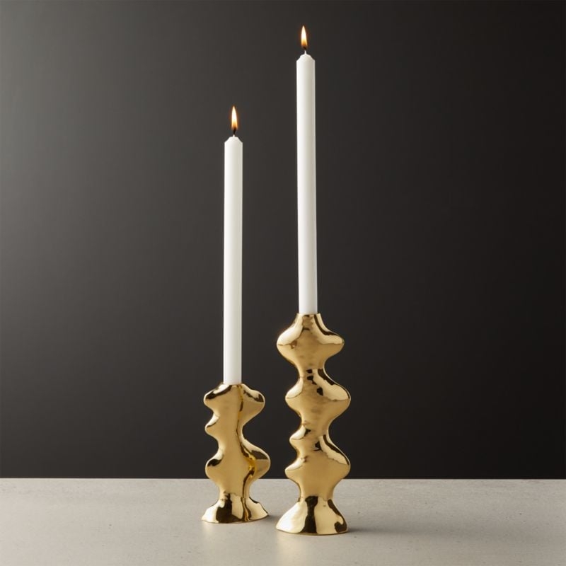 Waves Brass Taper Candle Holder Small - Image 1