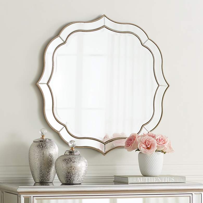 Laureen Antique Silver 32" Scalloped Round Wall Mirror - Style # 60H67 - Image 1