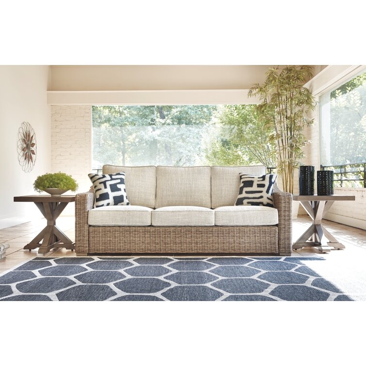 Danny 82.75" Wide Wicker Patio Sofa with Cushions - Image 7