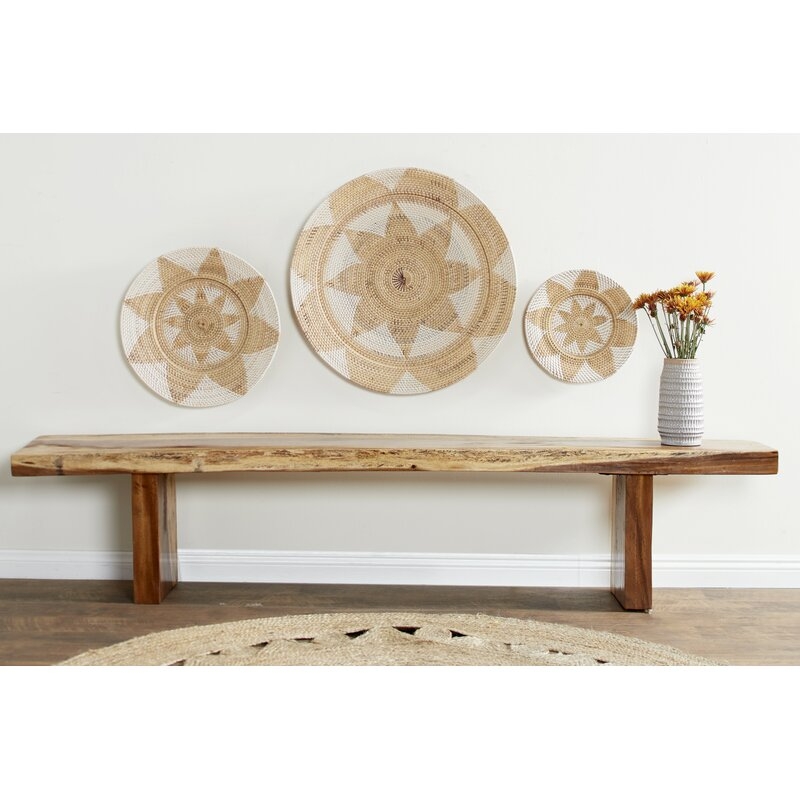 3 Piece Decorative and Round Wicker Basket Tray with Star Design Wall Décor Set - Image 1