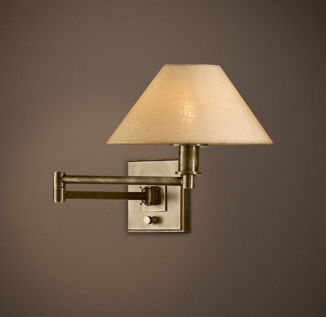 PETITE CANDLESTICK SWING-ARM SCONCE WITH LINEN SHADE - Image 1