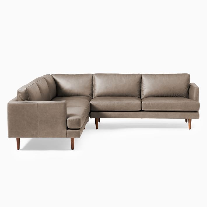 Haven Loft Set 03: Left Arm Sofa, Corner, Right Arm Sofa, Trillium, Ludlow Leather, Pewter, Pecan - Image 1