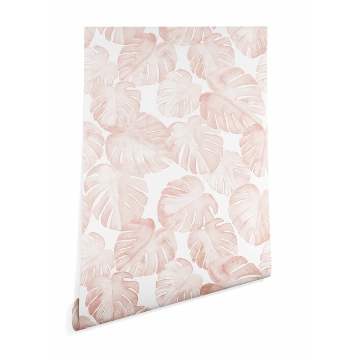 Pink Little Arrow Design Co Watercolor Monstera Peel and Stick Wallpaper Panel - Image 0