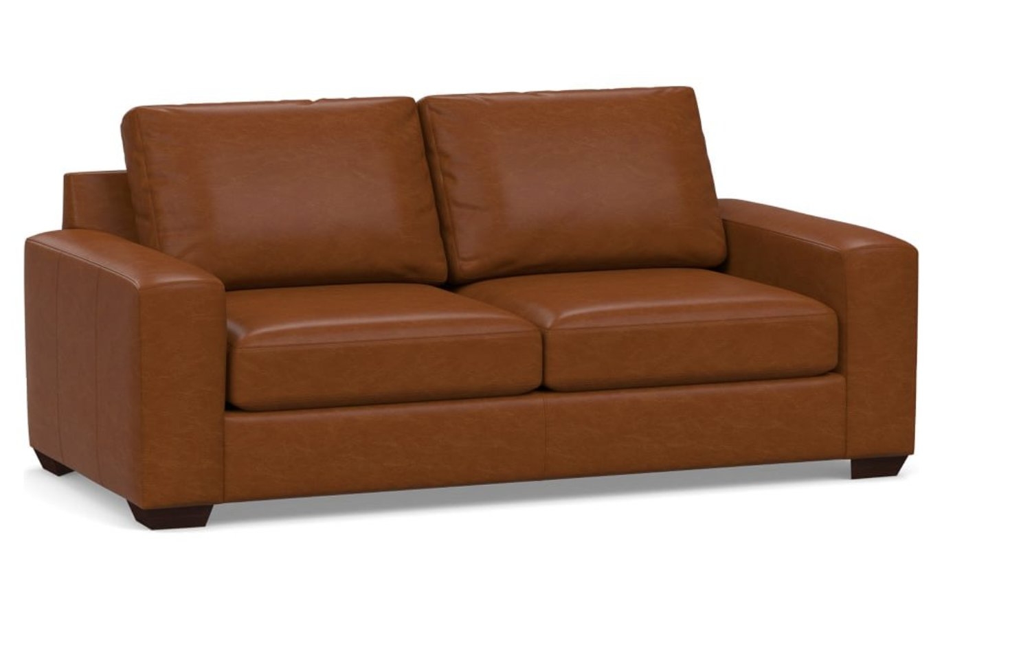 Big Sur Square Arm Leather Sofa 82", Down Blend Wrapped Cushions, Legacy Dark Caramel - Image 0
