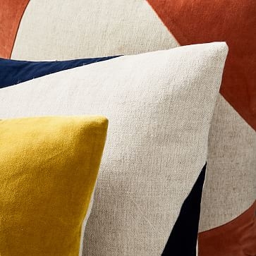 Cotton Linen + Velvet Lumbar Pillow Cover with Down Insert, Copper, 12"x21" - Image 1