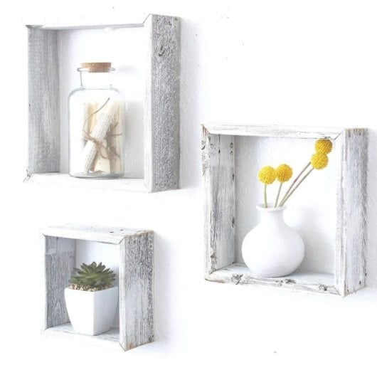 Rayshawn 3 Piece Square Floating Shelf with Reclaimed Wood White - Image 0