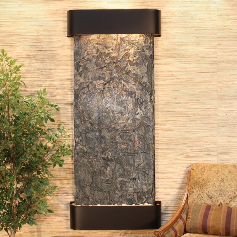 Inspiration Falls Natural Stone/Metal Wall Fountain with Light - Image 0