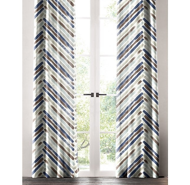 Brayden Studio Horsley Chevron Single Curtain Panel: 50" W x 96" L - Blue/Brown - Image 0