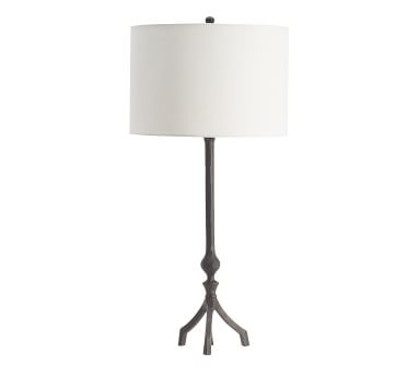 Jerome Table Lamp, Bronze Base With Small Gallery Straight Sided Linen Drum Shade, White - Image 3