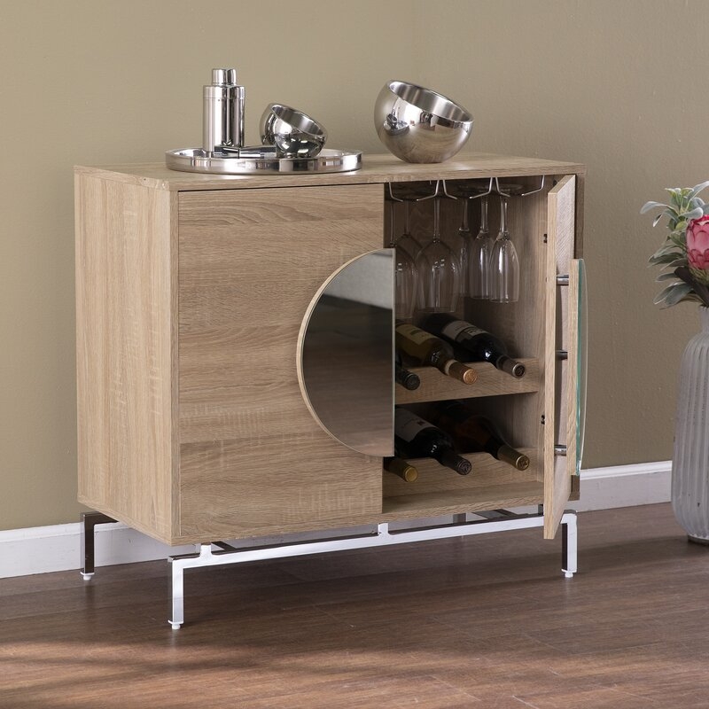 Northdom Bar Cabinet W/ Wine Storage, Natural And Chrome - Image 1