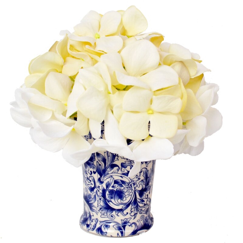 Crème Hydrangea Floral Arrangement in Chinoiserie Vase - Image 0