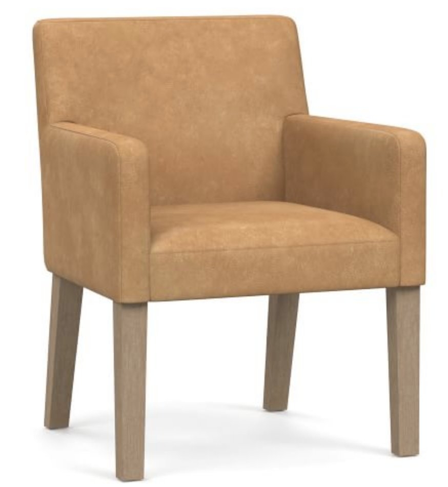 PB Classic Upholstered Leather Dining Armchair, Seadrift Frame, Nubuck Fawn - Image 0