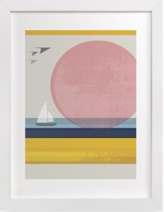 Pink Horizon Framed Artwork - White Wood Frame 16" x 20" - Image 0