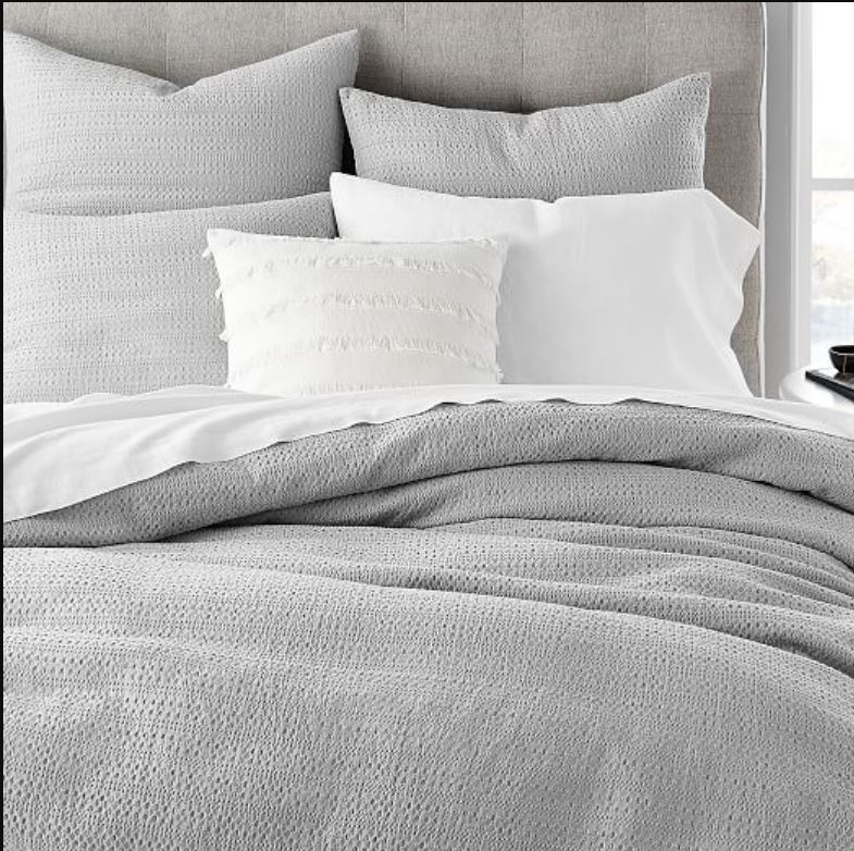 Organic Textured Waffle Duvet Cover, Full/Queen, Stone Gray - Image 0
