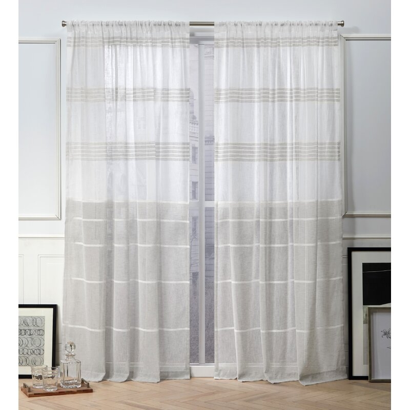 New York Wexford Embellished Striped Sheer Rod Pocket Curtain Panels (Set of 2) - Image 0