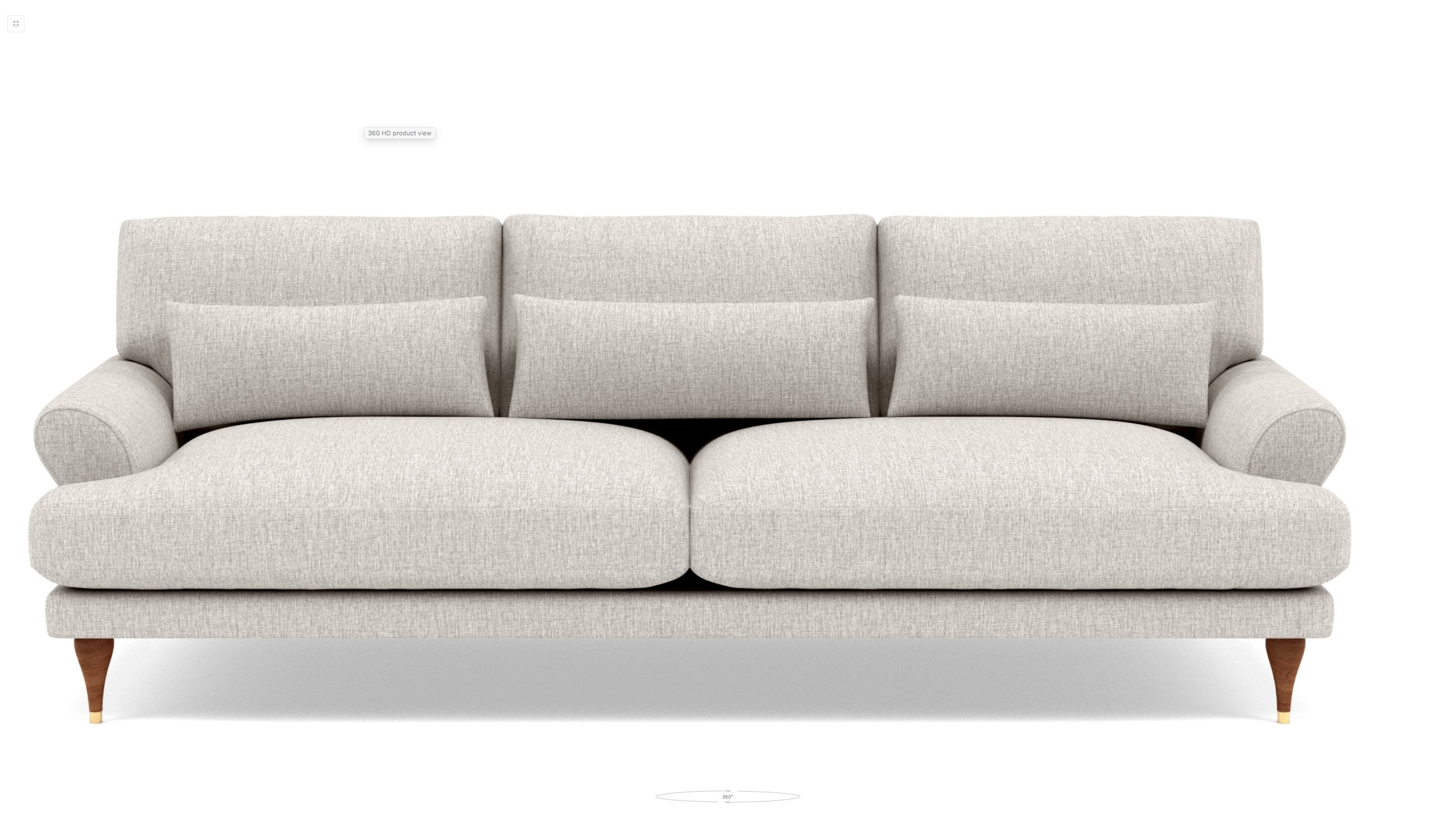 Maxwell Sofa with Beige Wheat Fabric and Oiled Walnut with Brass Cap legs - Image 0