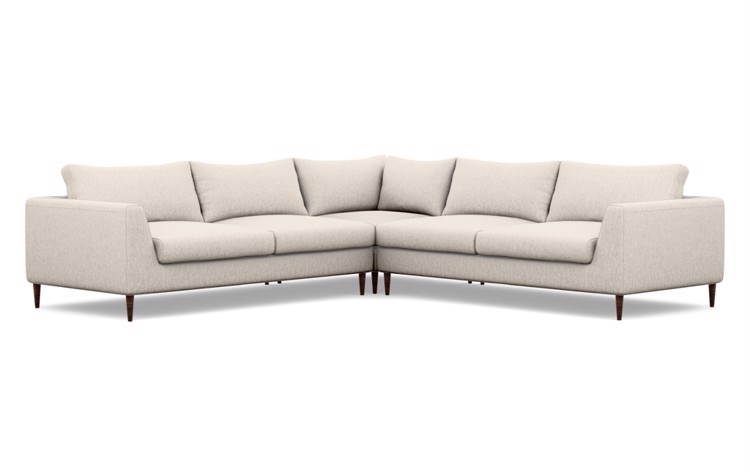 Asher corner sectional - wheat cross weave - oiled rubbed walnut tapered round  Leg - 98" - Image 0
