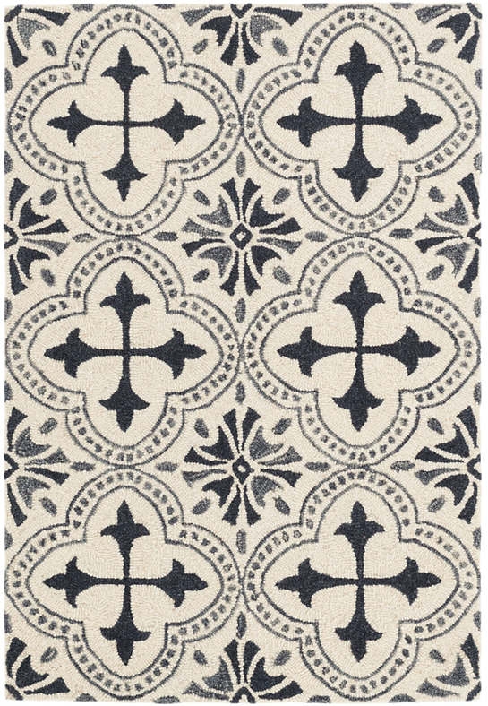 Vintage Tile Ivory Micro Hooked Wool Rug - Image 0