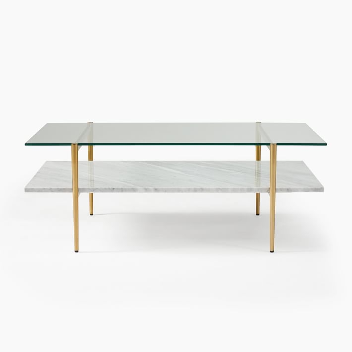 Art Display Coffee Table, Rectangle, Glass, Marble, Antique Brass - Image 3