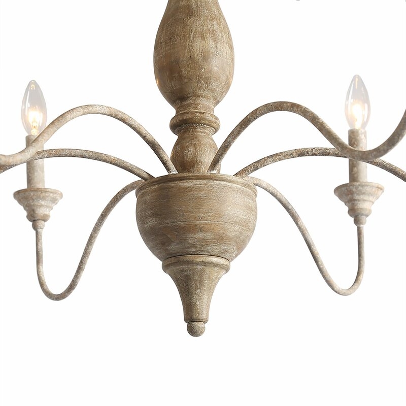 Tacoma 6 - Light Candle Style Classic / Traditional Chandelier with Wood Accents - Image 2