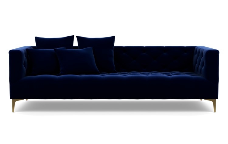Ms. Chesterfield Sofa in Oxford Blue Fabric with Oiled Walnut with Brass Cap legs - Image 0