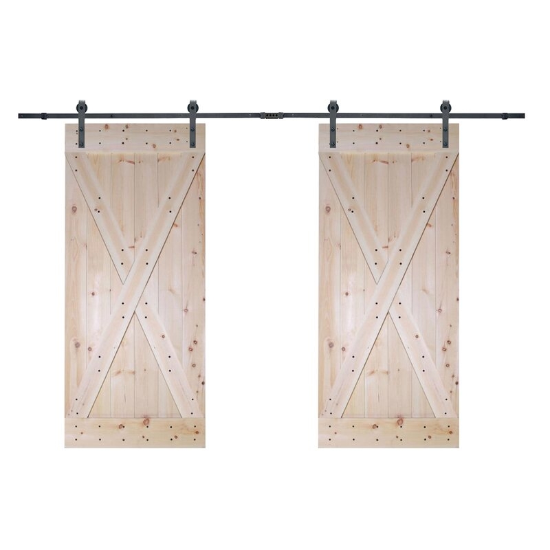 Paneled Wood Unfinished Barn Door with Installation Hardware Kit (Set of 2) - Image 0