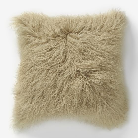 Mongolian Lamb Pillow Cover with Down Insert, Pebble, 16"x16" - Image 0